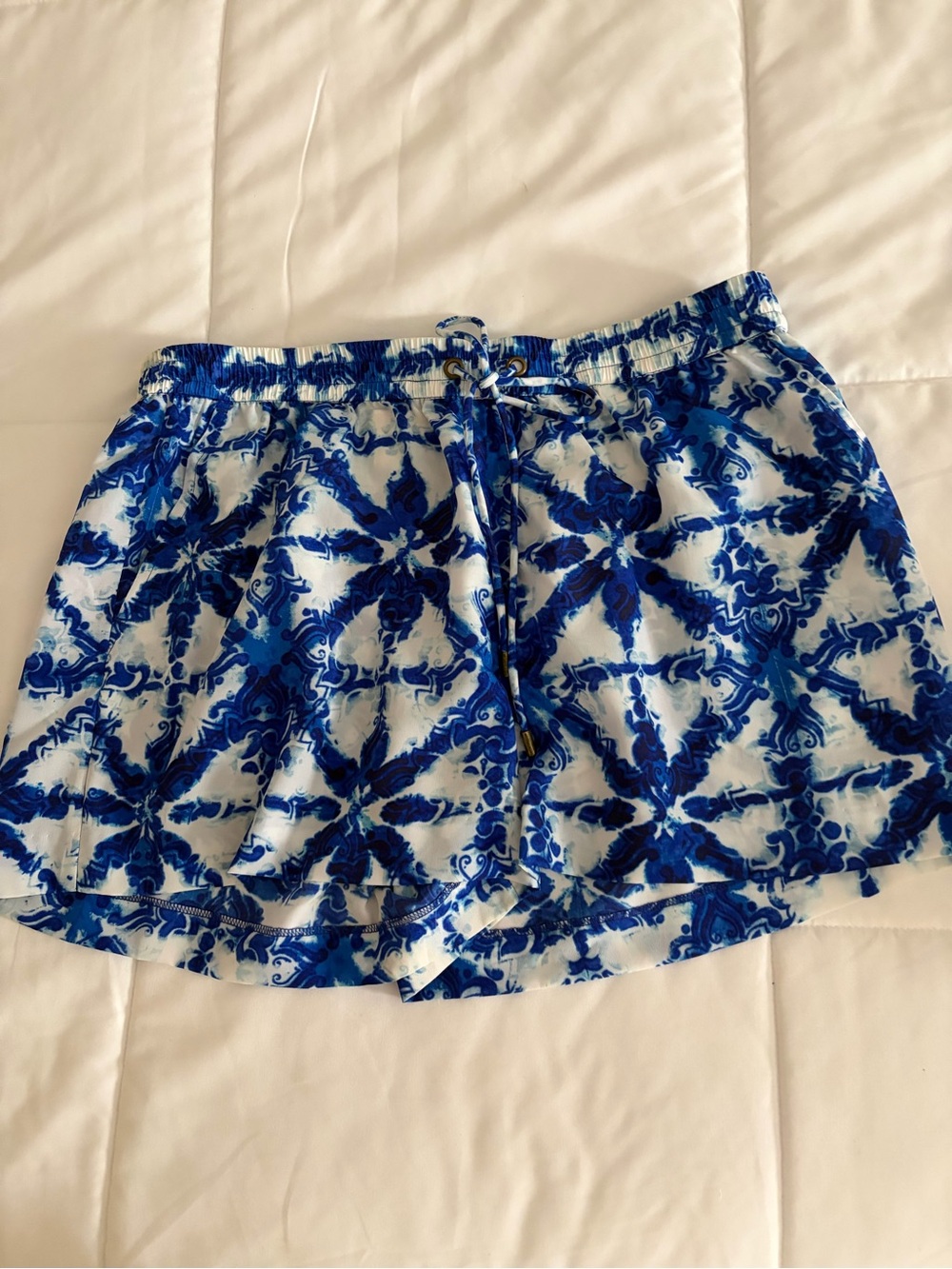 Women's Blue Patterned faux Drawstring Shorts